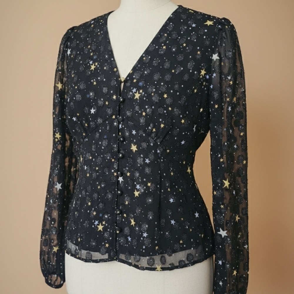 UNTUCKit Black Star Pattern Blouse - image 1
